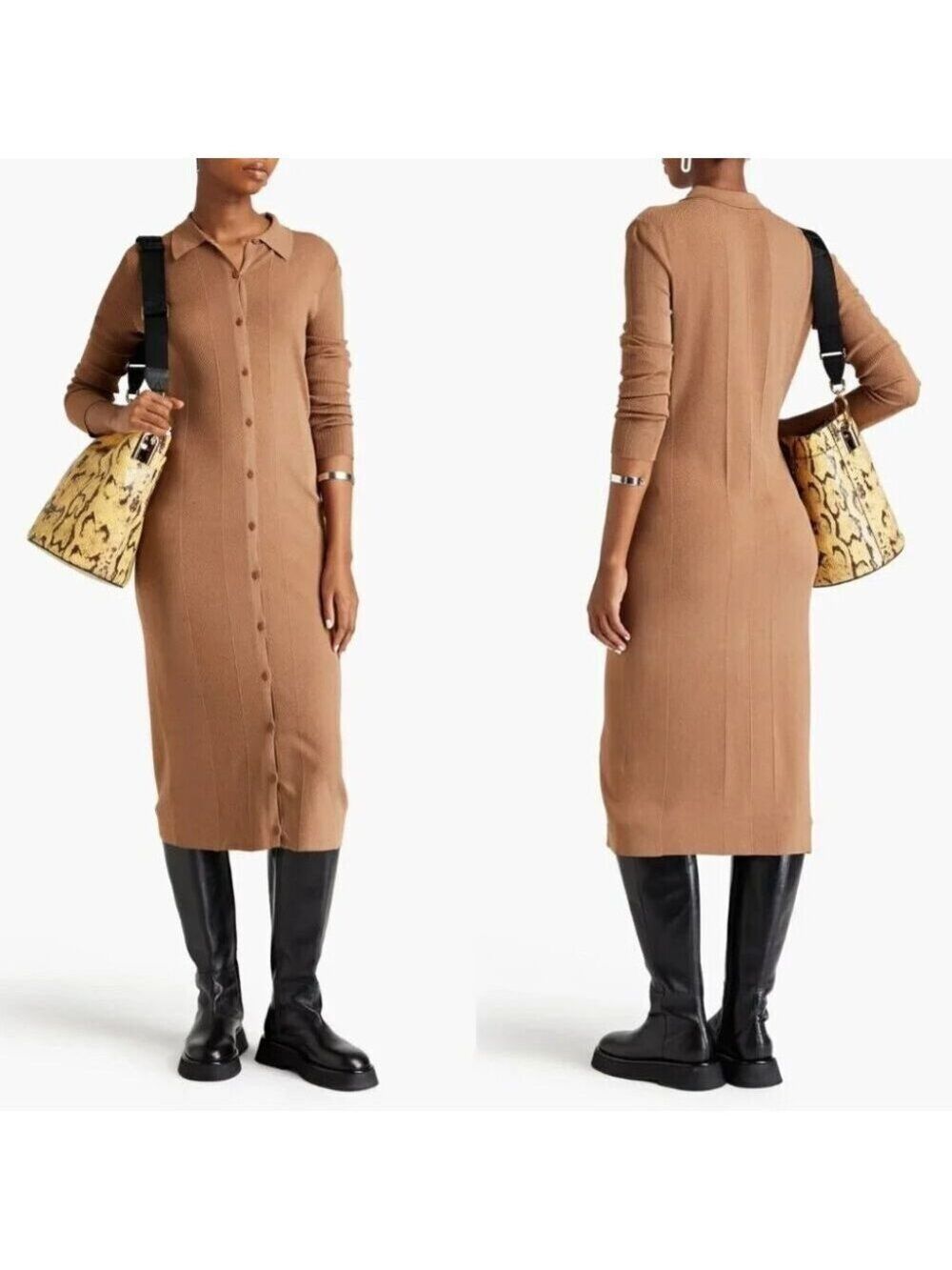 Rag & Bone Pacey Button Down Midi Dress Ribbed Knit in Light Brown size XXS